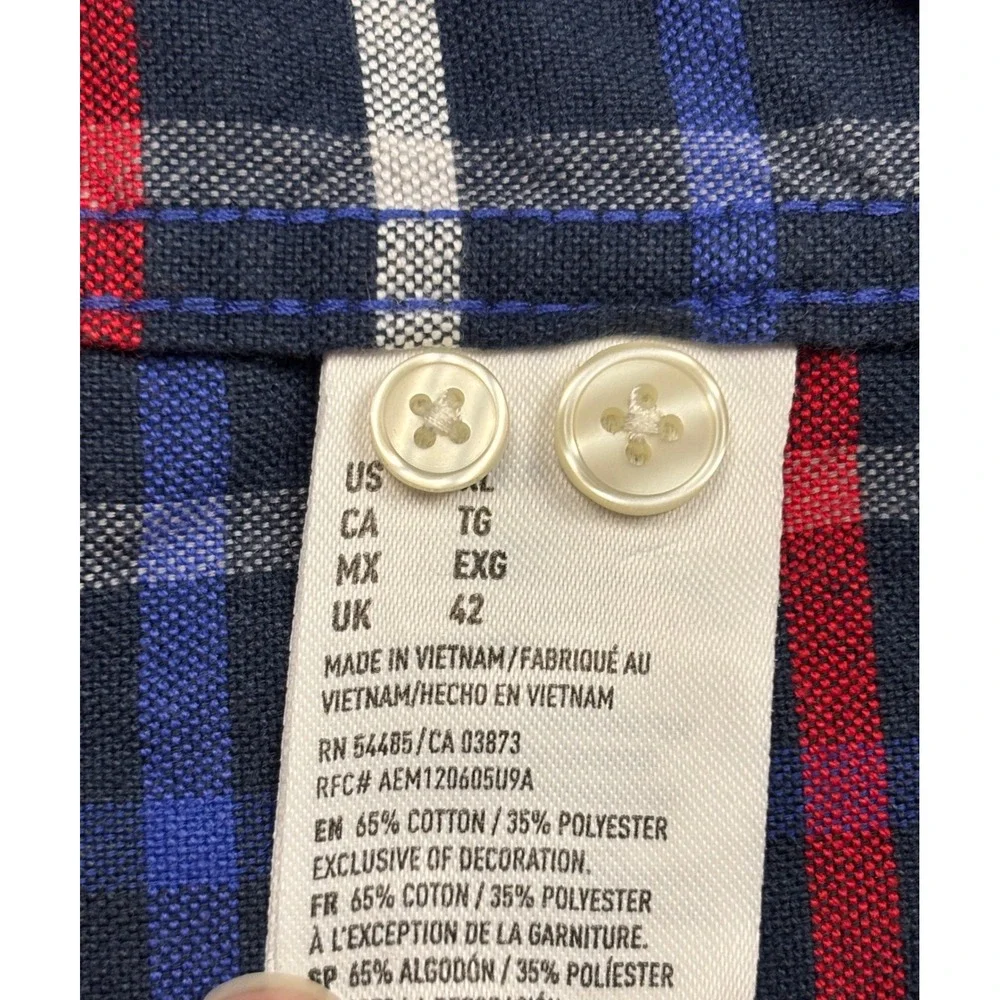 American Eagle Outfitters Mens‎ XL Classic Fit Plaid Button Down Shirt Navy Red